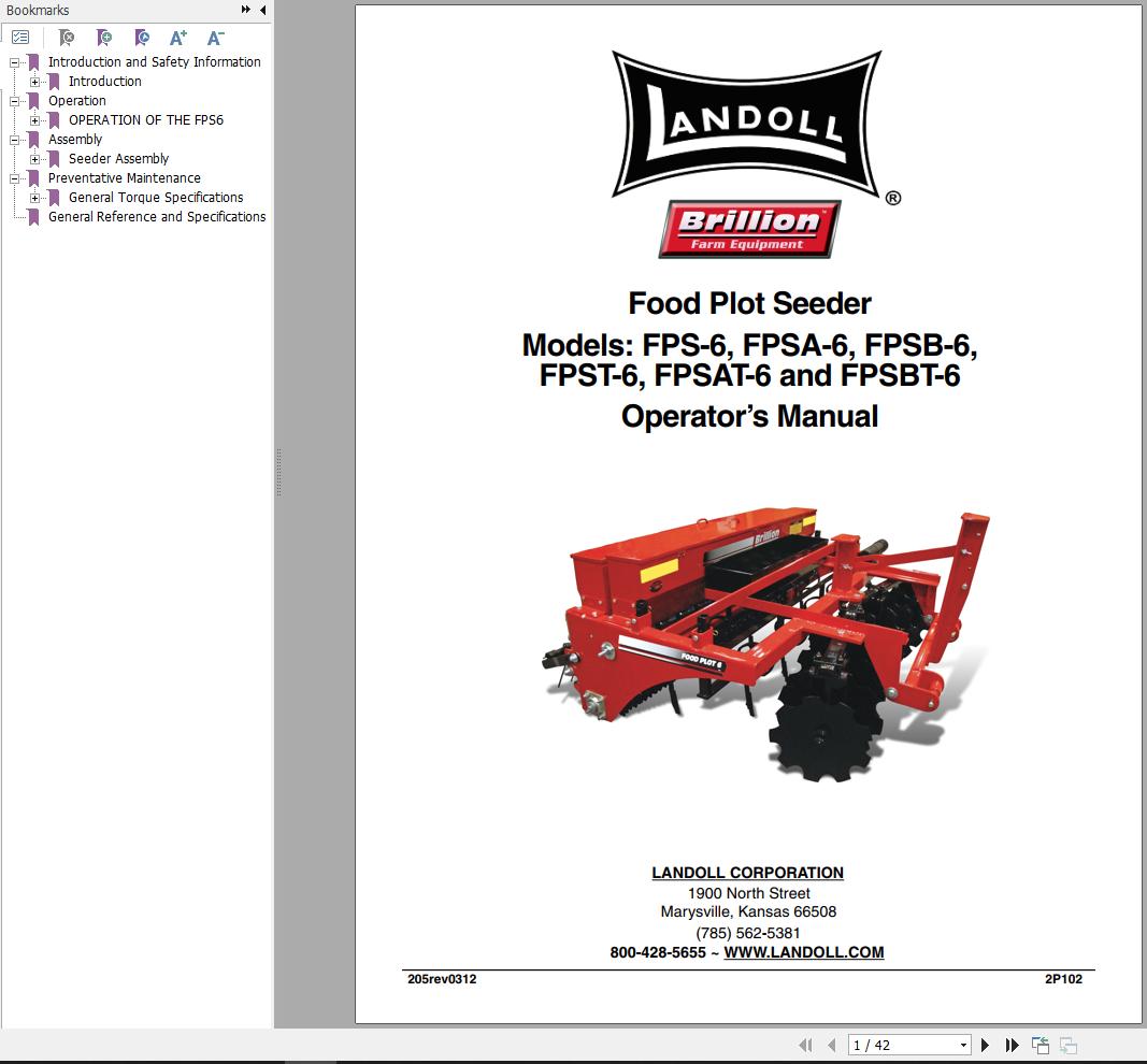 Landoll Food Plot Seeder FPS 6 to FPSBT 6 Operator’s Manual 2P102