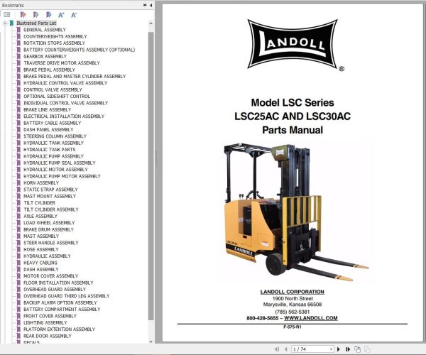 Landoll Forklift LSC25AC LSC30AC Maintenance Operator Parts Manual