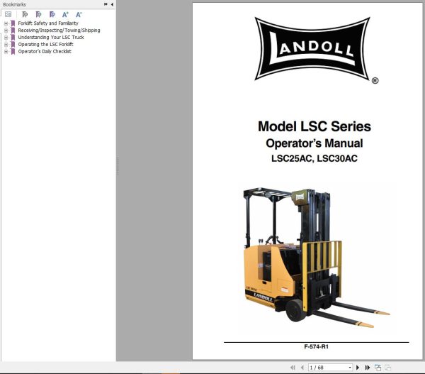 Landoll Forklift LSC25AC LSC30AC Maintenance Operator Parts Manual 1