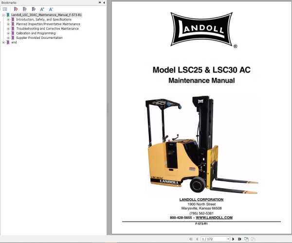 Landoll Forklift LSC25AC LSC30AC Maintenance Operator Parts Manual 2