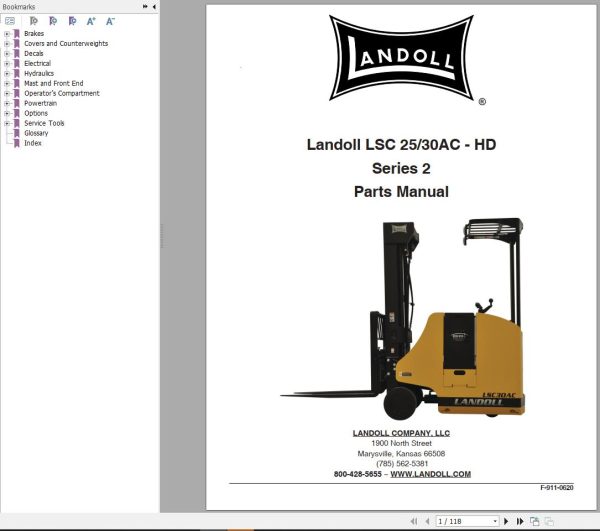 Landoll Forklift SLC25AC HD SLC30AC HD Series 2 Operator Maintenance Parts Manual