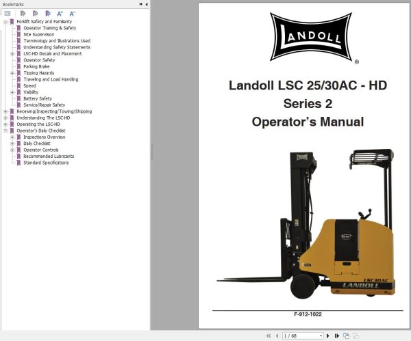 Landoll Forklift SLC25AC HD SLC30AC HD Series 2 Operator Maintenance Parts Manual 2