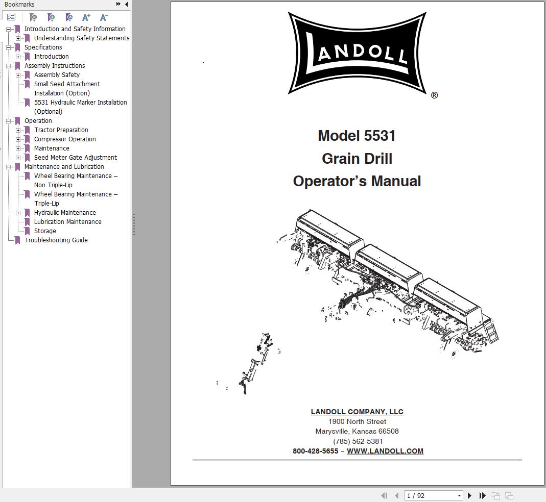 Landoll Grain Drill 5531 Operator’s Manual F 716 0921