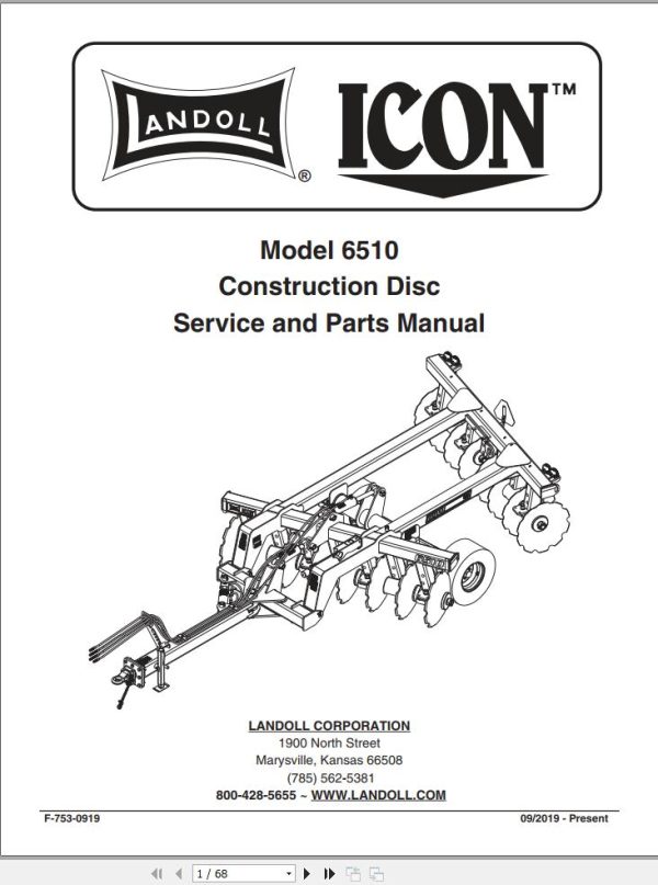 Landoll Icon Construction Disc 6510 Service and Parts Manual F 753 0919