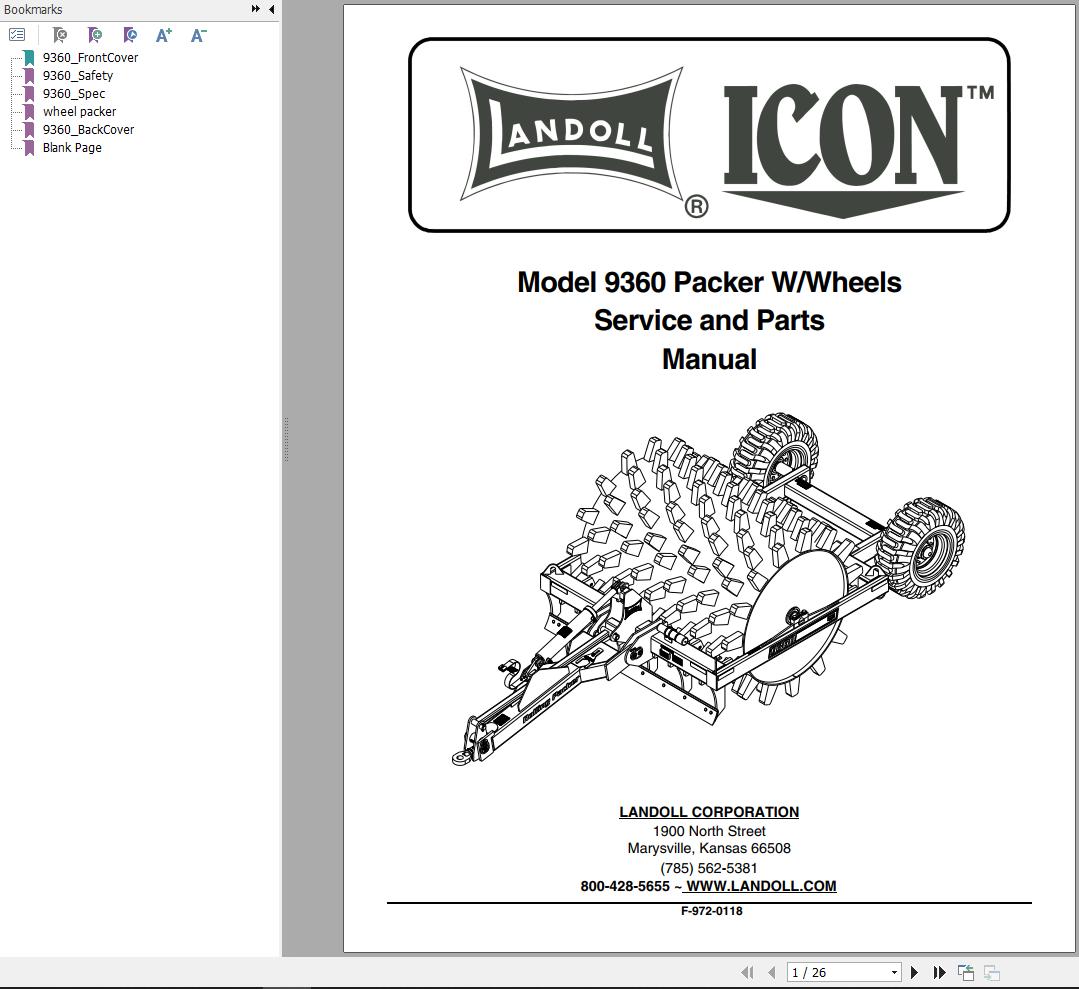 Landoll Icon Packer W Wheels 9360 Service and Parts Manual F 972 0118