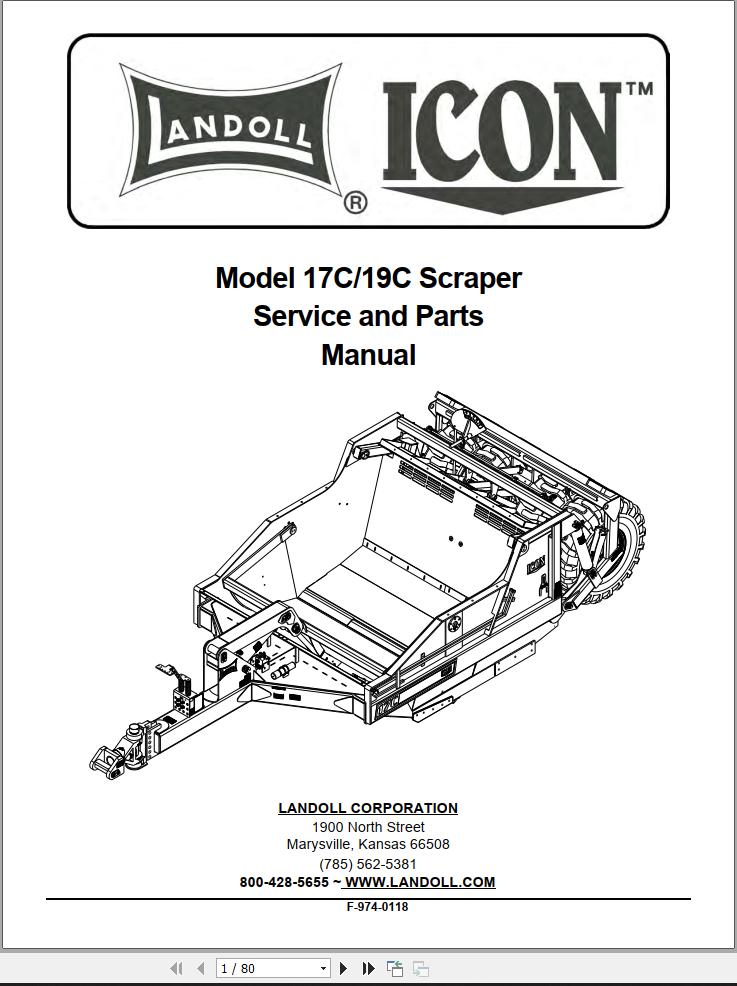 Landoll Icon Scraper 17C 19C Service and Parts Manual F 974 0118