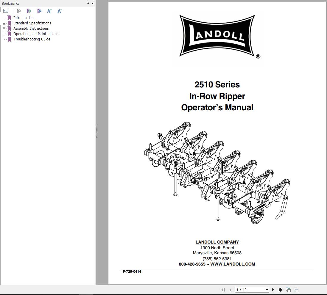 Landoll In Row Ripper 2510 Series Operator’s Manual