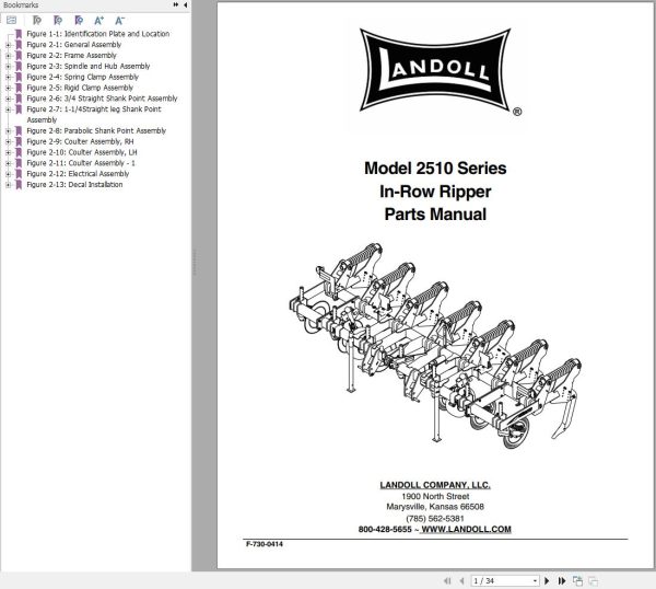 Landoll In Row Ripper 2510 Series Parts Manual