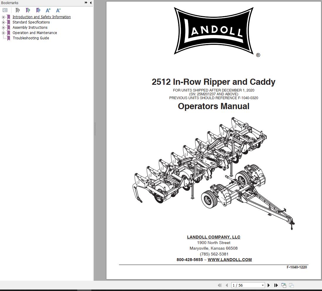 Landoll In Row Ripper 2512 Operator’s Manual
