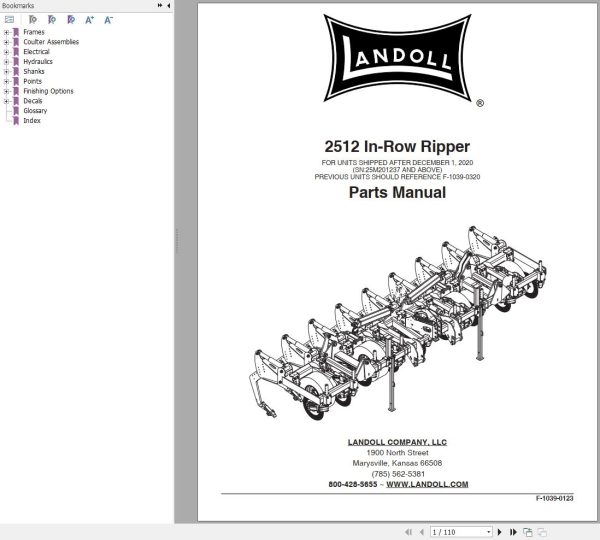 Landoll In Row Ripper 2512 Parts Manual