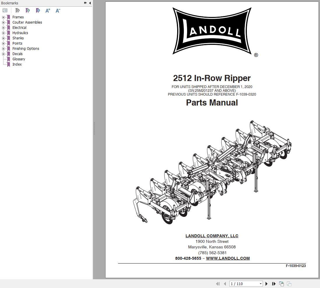 Landoll In Row Ripper 2512 Parts Manual