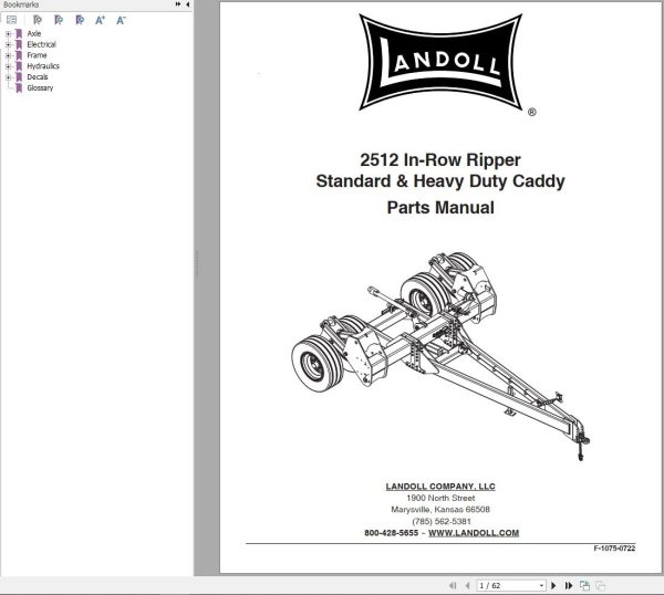 Landoll In Row Ripper Standard Heavy Duty Caddy 2512 Parts Manual F 1075 0722