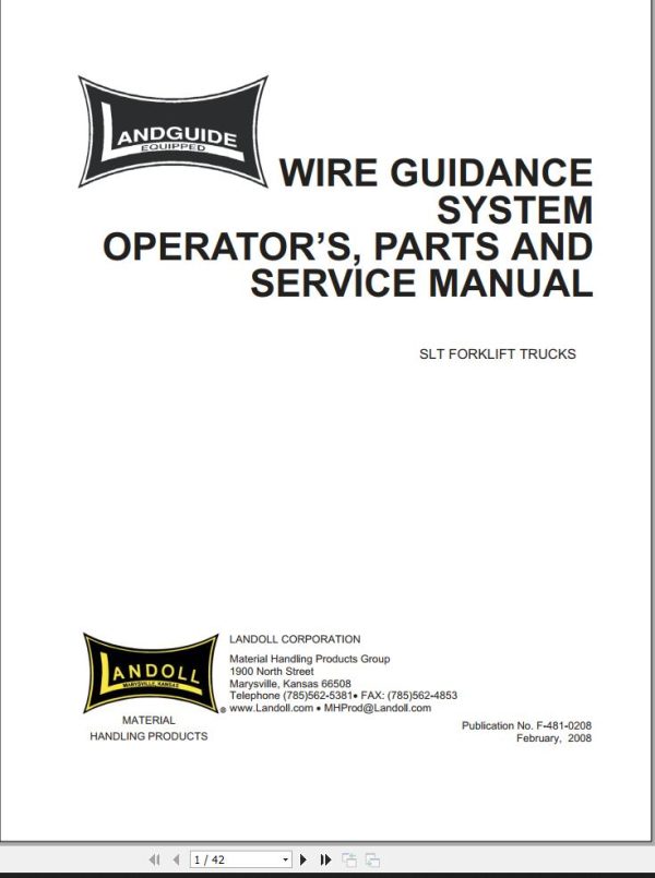 Landoll Landguide Wire Guidance System Forklift SLT Operators Parts Service Manual
