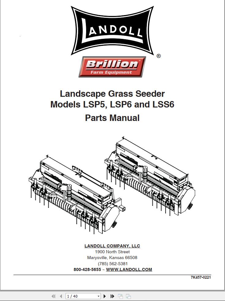 Landoll Landscape Grass Seeder LSP5 LSP6 LSS6 Part Manual 7K457 0221