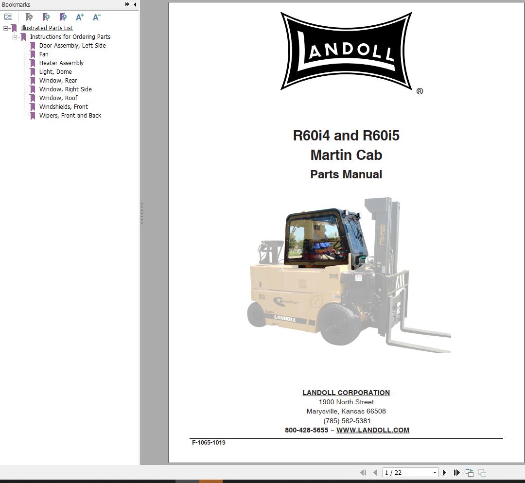 Landoll Martin Cab R60i4 R60i5 Parts Manual F 1065 1019