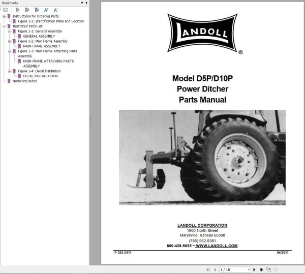 Landoll Power Ditcher D5P D10P Parts Manual F 353 0411