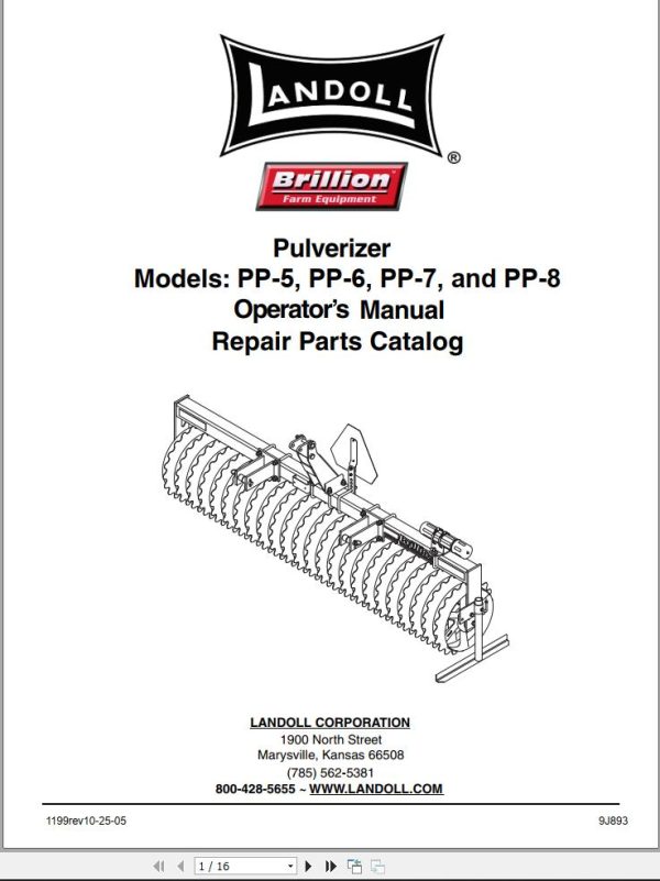 Landoll Pulverizer PP 5 PP 6 PP 7 PP 8 Operator’s Repair Parts Catalog 1199rev10 25 05