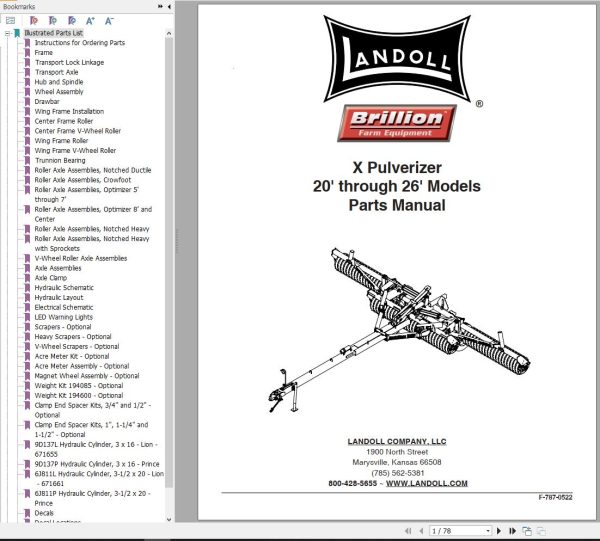 Landoll Pulverizer X20 Through X26 Parts Manual F 787 0522