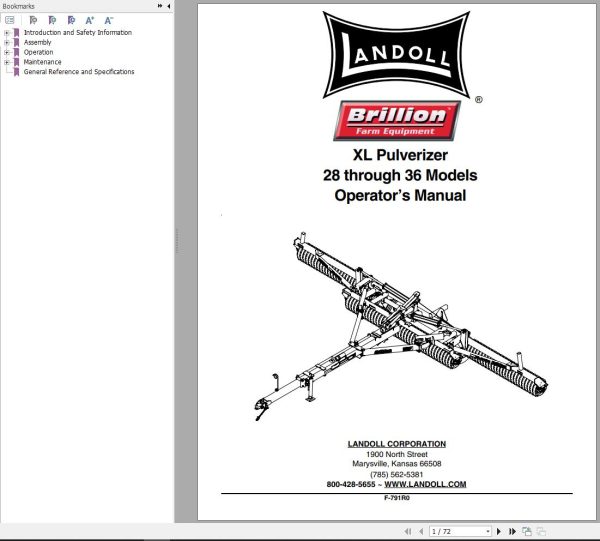 Landoll Pulverizer XL28 Through XL36 Operators Manual F 791R0