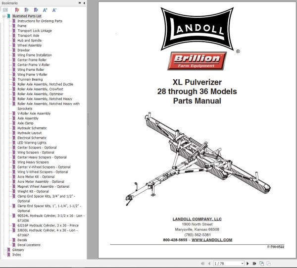 Landoll Pulverizer XL28 Through XL36 Parts Manual F 790 0522