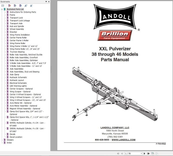 Landoll Pulverizer XXL38 Through XXL46 Parts Manual F 793 0522