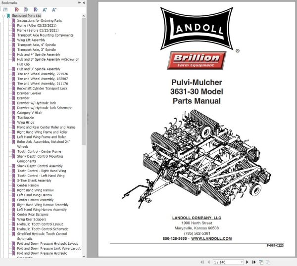 Landoll Pulvi Mulcher 3631 30 Parts Manual F 981 0223