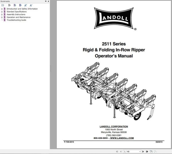 Landoll Rigid Folding In Row Ripper 2511 Series Operator’s Manual