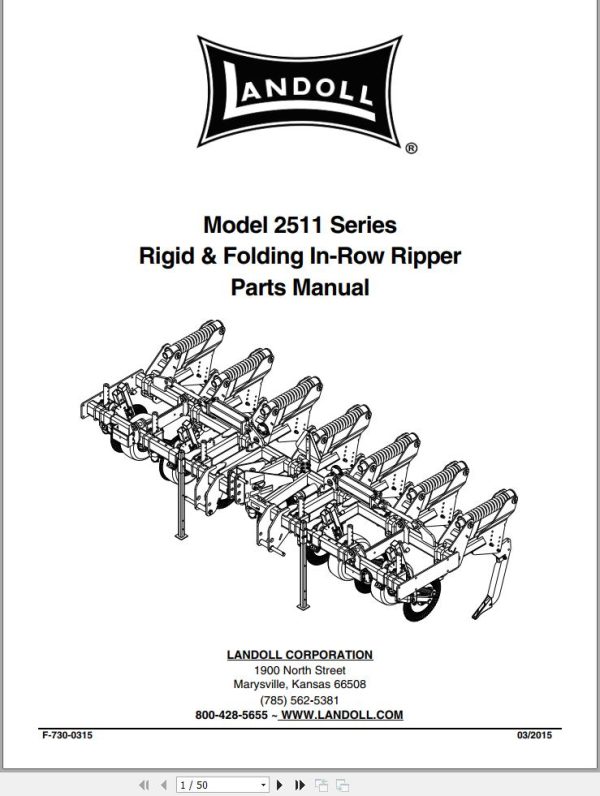 Landoll Rigid Folding In Row Ripper 2511 Series Parts Manual