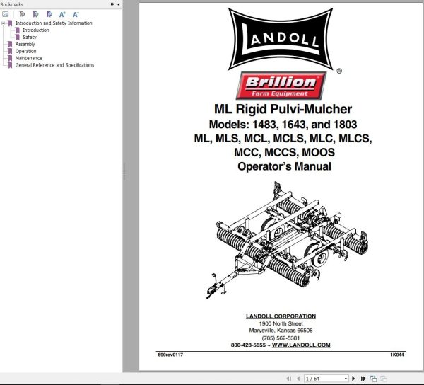 Landoll Rigid Pulvi Mulcher 1483 to MOOS Operator’s Manual 1K044rev0117