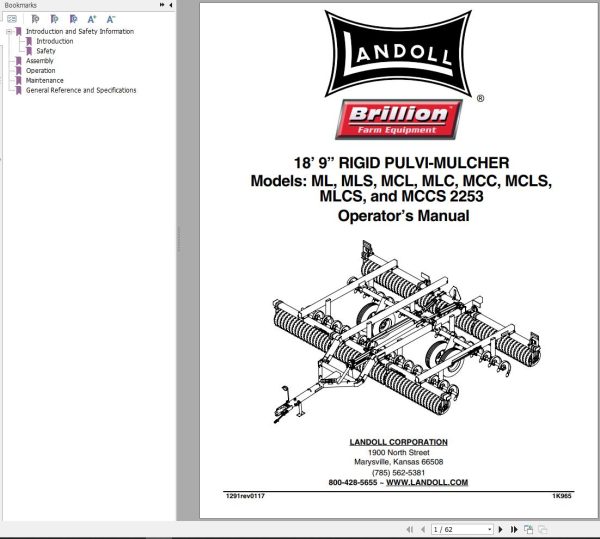 Landoll Rigid Pulvi Mulcher ML to MCCS 2553 Operator’s Manual 1K965rev0117