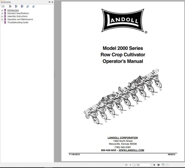 Landoll Row Crop Cultivator 2000 Series Operator’s Manual F 140 0512