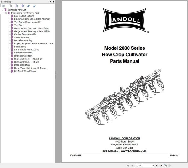 Landoll Row Crop Cultivator 2000 Series Parts Manual F 247 0512