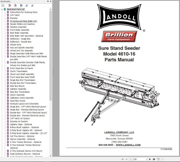 Landoll Sure Stand Seeder 4610 16 Parts Manual F 1133 0123