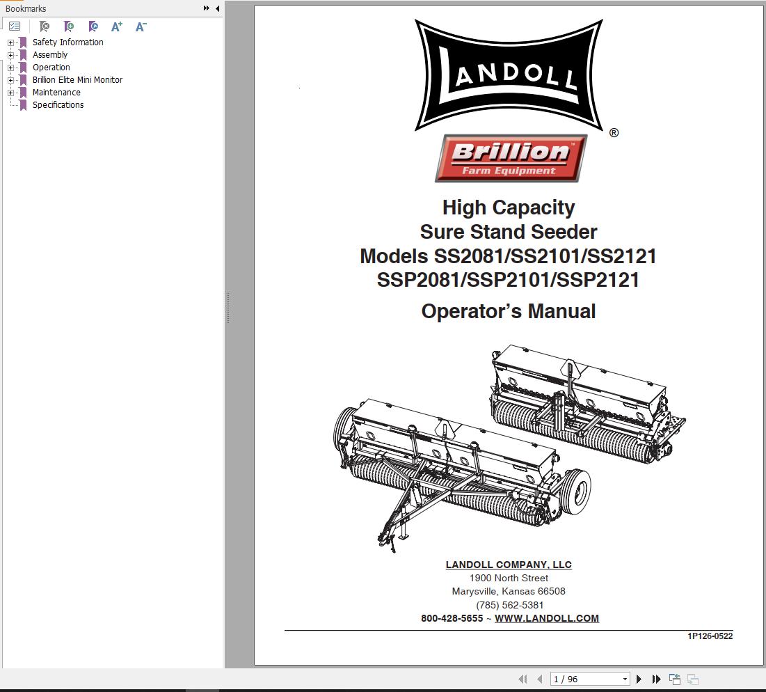 Landoll Sure Stand Seeder SS2081 to SSP2121 Operator’s Manual 1P126 0522