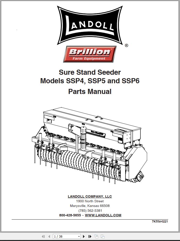 Landoll Sure Stand Seeder SSP4 SSP5 SSP6 Parts Manual 7K554 0221