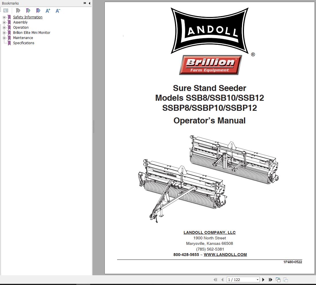 Landoll Sure Stand Seeder SSSB8 to SSBP12 Operator’s Manual 1P480 0522