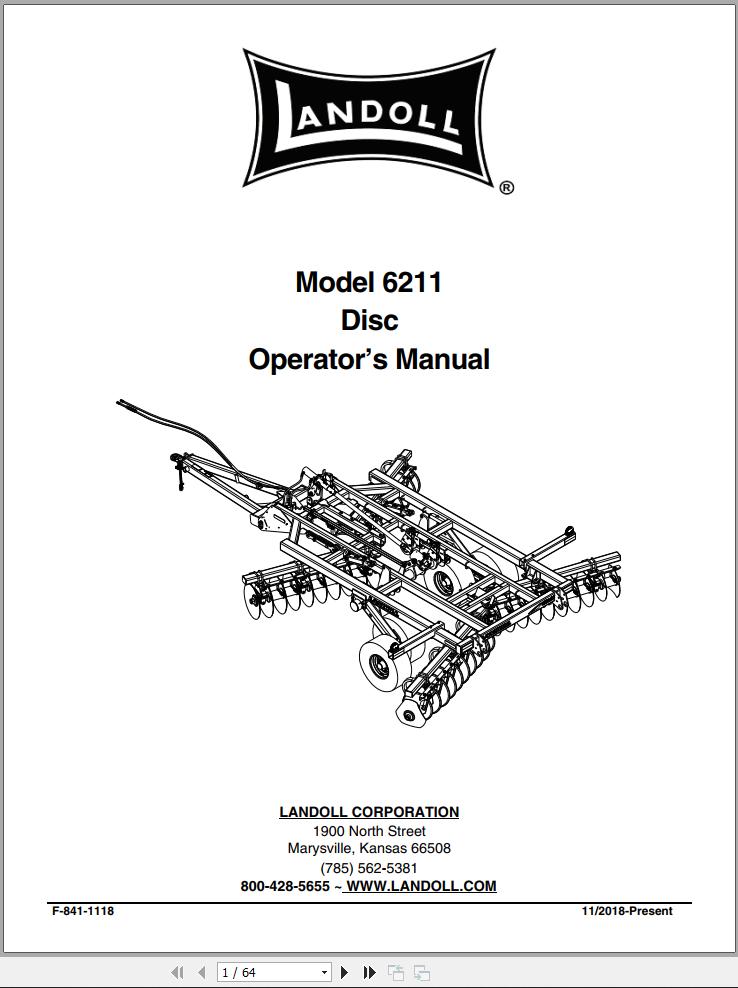Landoll Tandem Disc Harrow 6211 Operator’s Manual F 841 1118