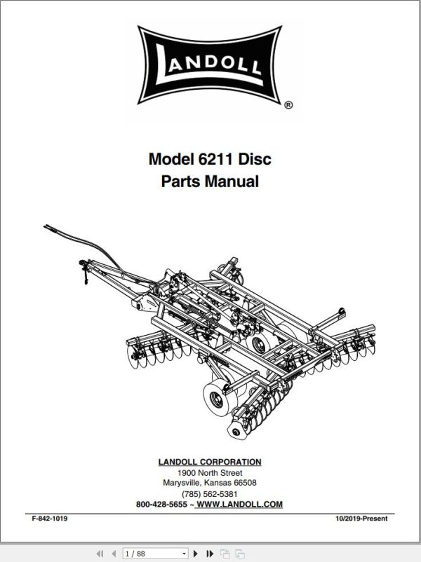 Landoll Tandem Disc Harrow 6211 Parts Manual F 842 1019