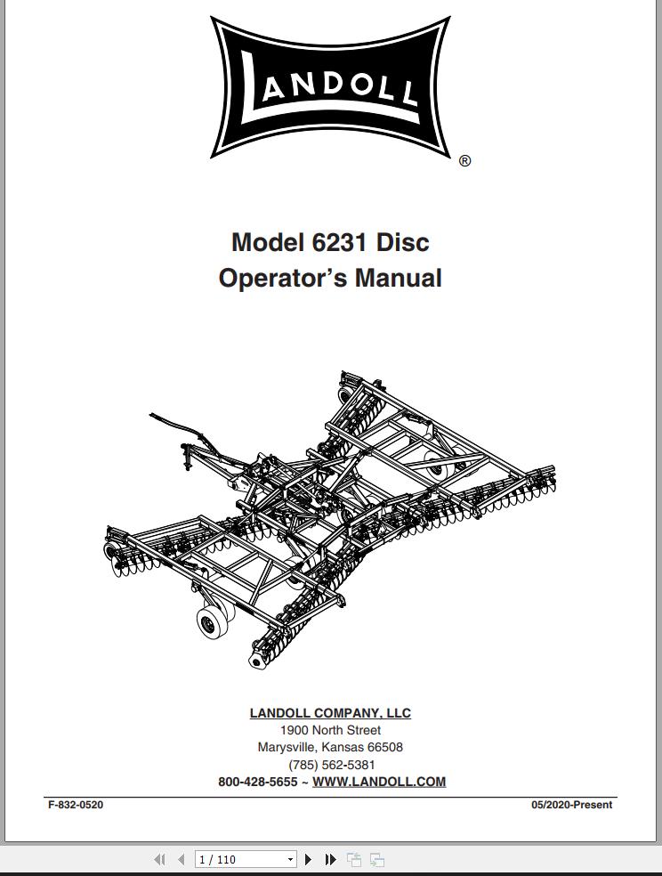 Landoll Tandem Disc Harrow 6231 Operator’s Manual F 832 0520A