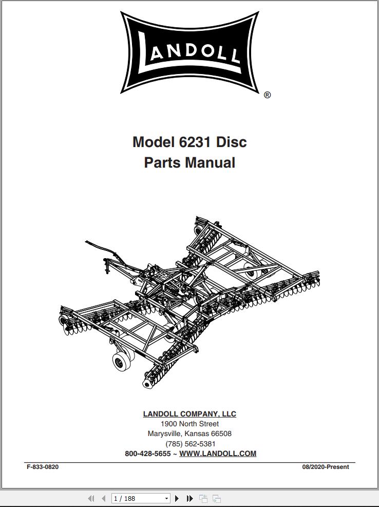 Landoll Tandem Disc Harrow 6231 Parts Manual F 833 0820A