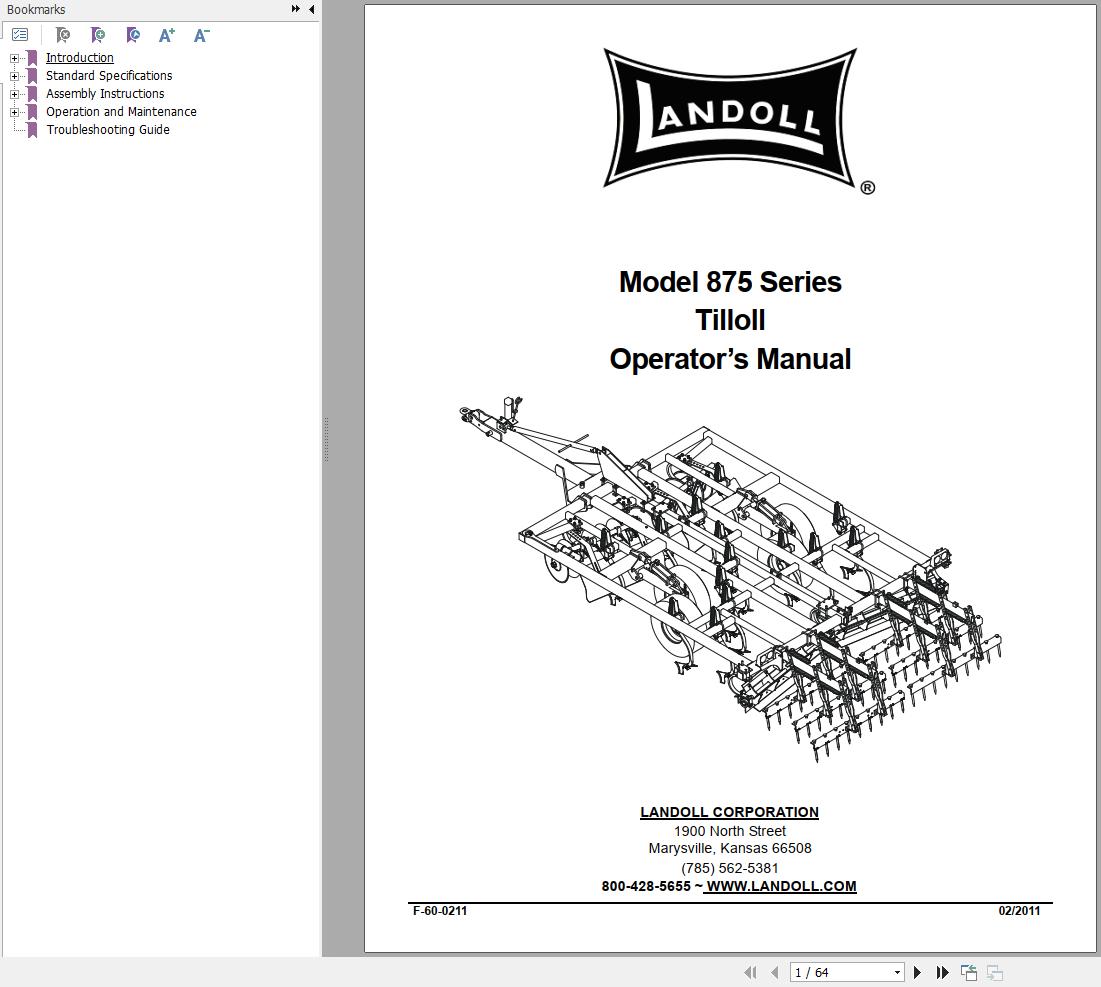 Landoll Tilloll 875 Series Operator’s Manual F 60 0211