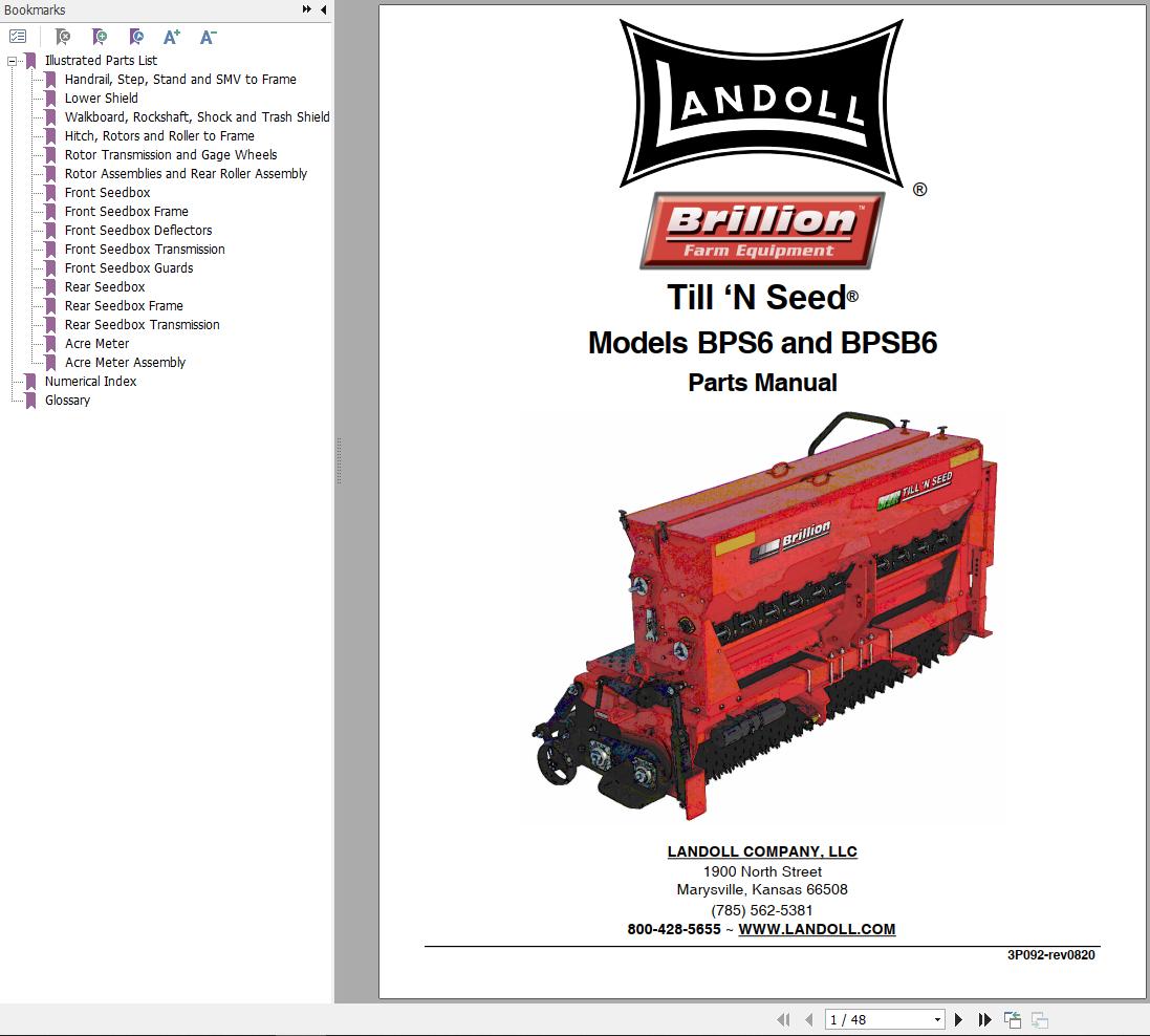 Landoll Till‘N Seed® BPS6 BPSB6 Parts Manual 3P092 rev0820