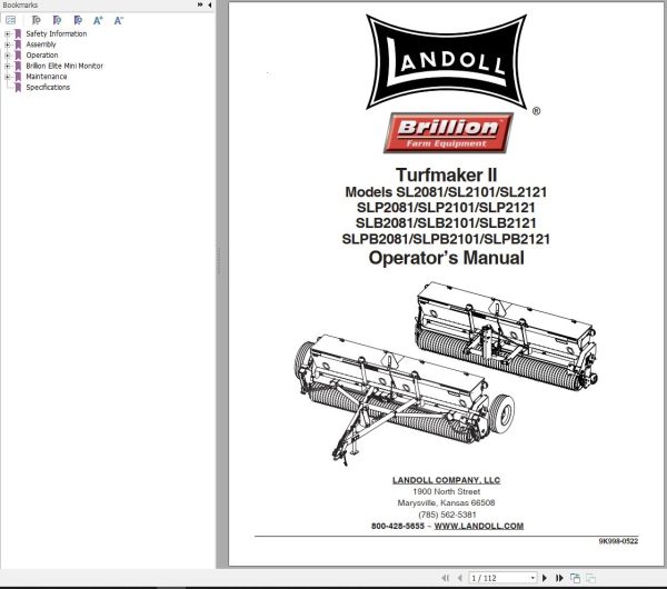 Landoll Turfmaker II SL2081 To SLPB2121 Operator’s Manual 9K998 0522