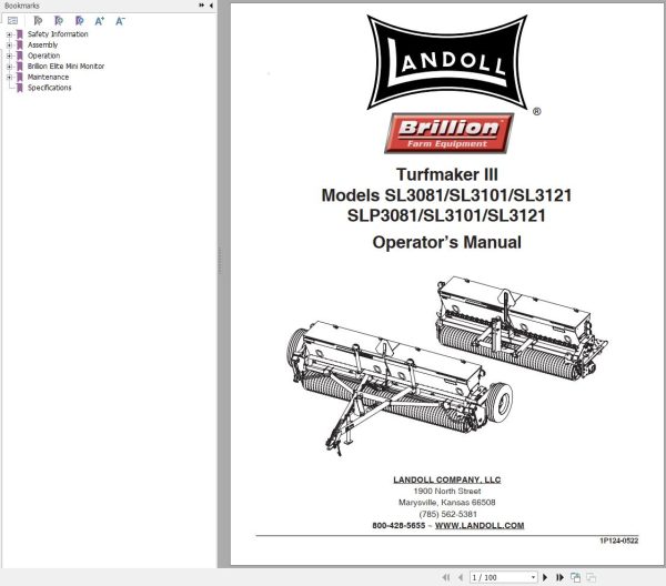 Landoll Turfmaker III SL3081 To SLP3121 Operator’s Manual 1P124 0522
