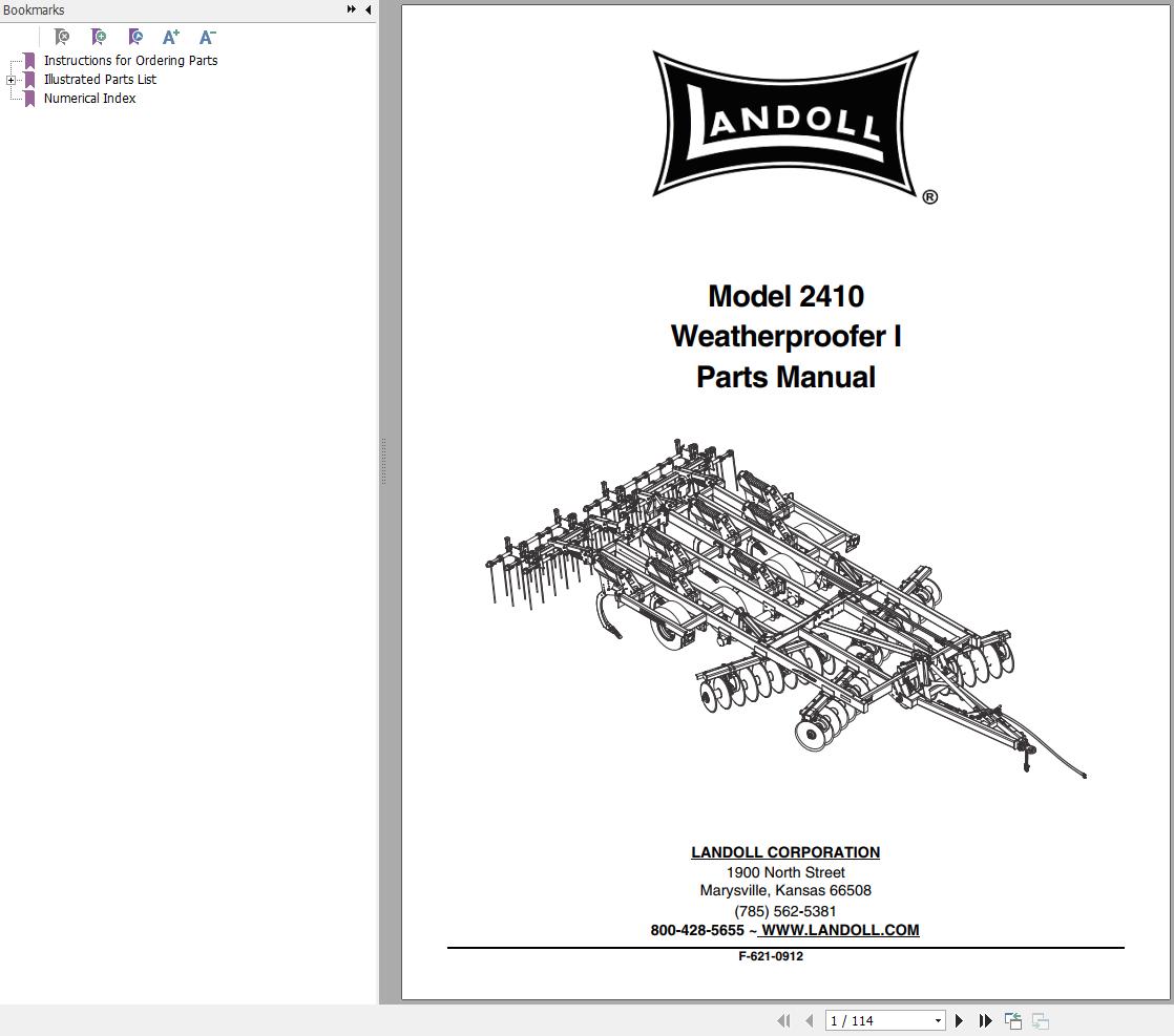 Landoll Weatherproofer I 2410 Parts Manual F 621 0912