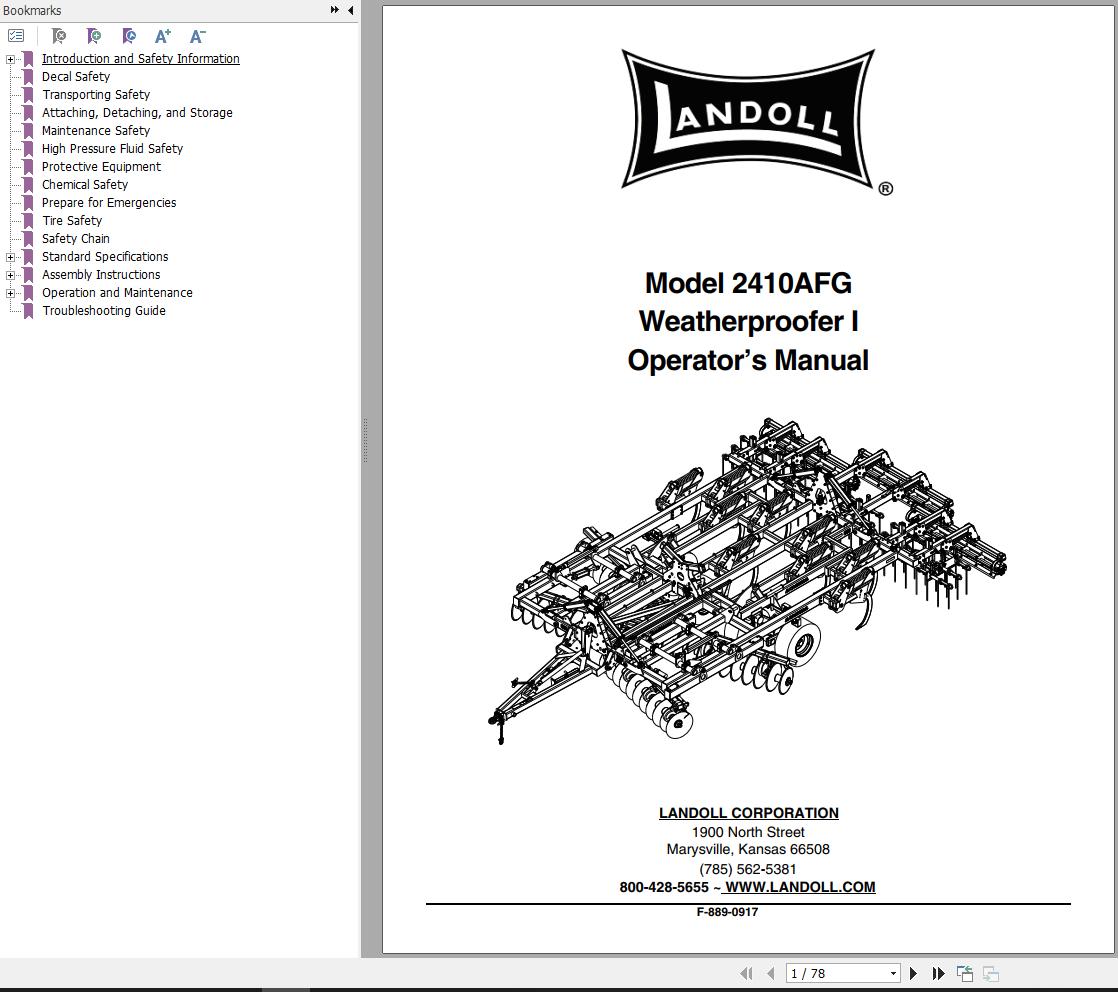 Landoll Weatherproofer I 2410AFG Operator’s Manual F 889 0917
