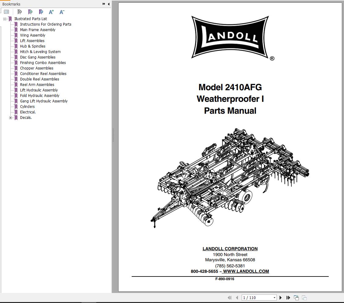 Landoll Weatherproofer I 2410AFG Parts Manual F 890 0916