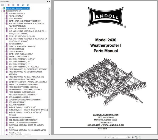 Landoll Weatherproofer I 2430 Parts Manual F 653 0912