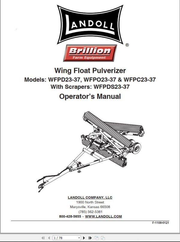 Landoll Wing Floating Pulverizer PWFPD23 37 WFPO23 37 WFPC23 37 Operators Manual F 1108 0121