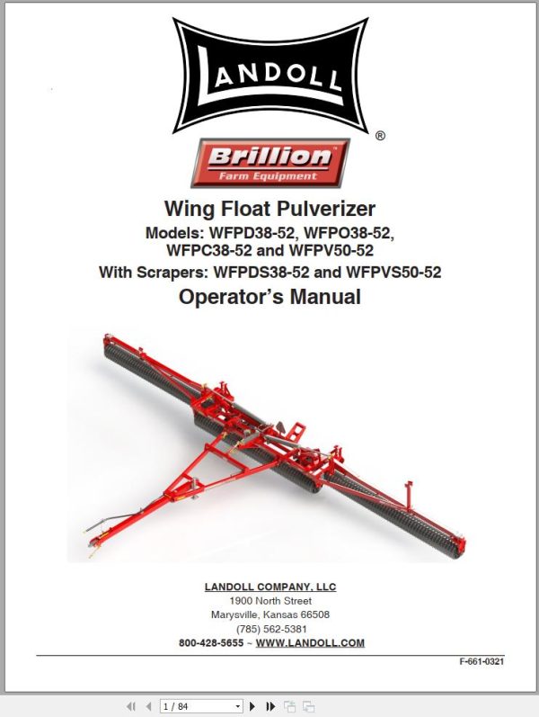 Landoll Wing Floating Pulverizer WFPD38 52 to WFPV50 52 Operators Manual